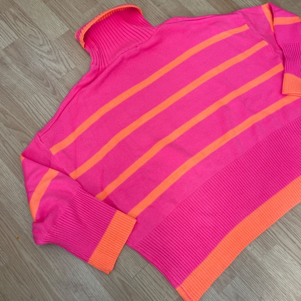 Davi & Dani Neon Pink and Orange Oversized Knit Loose Fit Sweater Size Medium - Picture 8 of 8